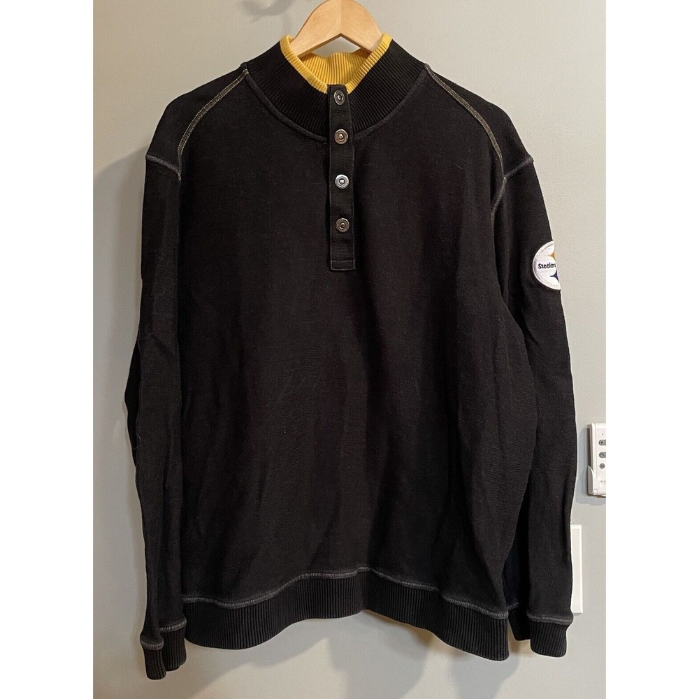 Tommy Bahama Sweater NFL Pittsburgh Steelers Mock Neck Snap Up Mens XL